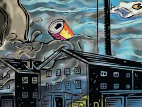 Ilustrasi kerusakan lingkungan oleh kecerdasan buatan (AI). (Ilustrasi dibuat oleh penulis menggunakan Canva (elemen bebas lisensi).