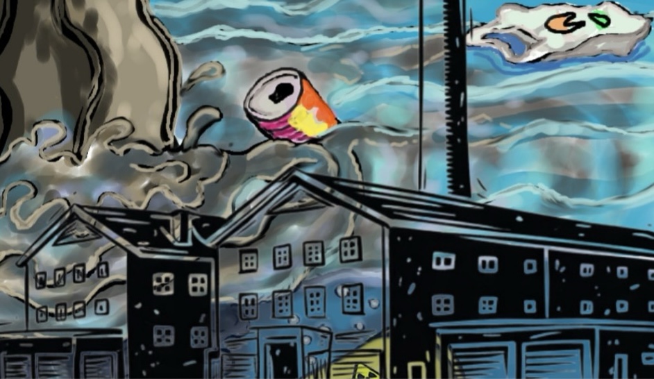 Ilustrasi kerusakan lingkungan oleh kecerdasan buatan (AI). (Ilustrasi dibuat oleh penulis menggunakan Canva (elemen bebas lisensi).