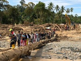 Wapres Gibran Rakabuming saat melihat kondisi kerusakan kerusakan infrastruktur akibat bencana hidrometeorologi sekaligus menyapa warga di Desa Garoga, Kecamatan Batang Toru, Kabupaten Tapanuli Selatan, Sumatra Utara, Kamis (4/12/25). Foto: BNPB