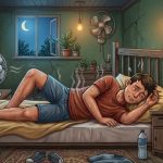 Ilustrasi orang susah tidur akibat perubahan iklim. (Foto: IA Gemini)