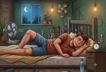 Ilustrasi orang susah tidur akibat perubahan iklim. (Foto: IA Gemini)