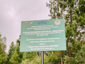 Papan peringatan TNGD berdiri di batas kawasan, sekitar areal pertanian Warga Taupe. Foto: Agus Mawan W/Mongabay Indonesia.